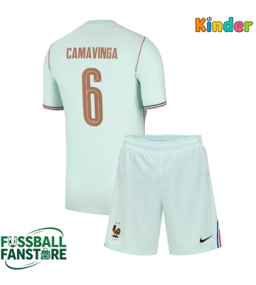Frankreich Eduardo Camavinga #6 Replik Auswärtstrikot Kinder WM 2026 Kurzarm (+ Kurze Hosen)